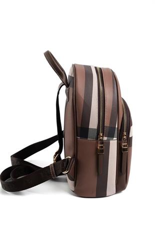 Silver & Polo SP1062 Kadın Sırt Çantası Ekose Koyu Kahve-Kahve