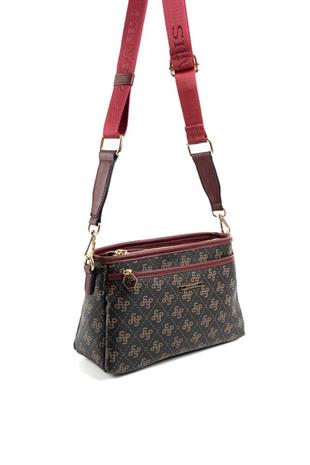 Silver & Polo SP1184 Kadın Çapraz Çanta Monogram Kahve Sarı-Bordo