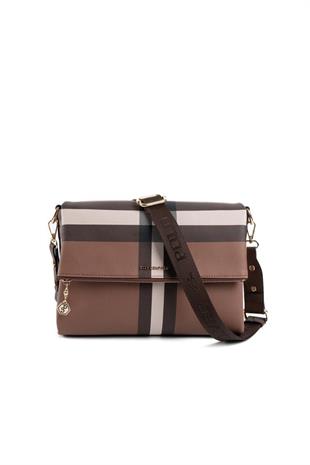 Silver Polo Koyu Kahve - Kahve Ekose Kadın Çapraz Çanta SP963