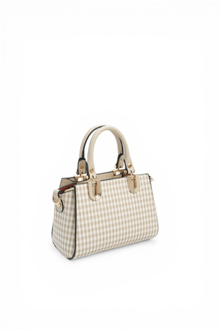 Silver & Polo SP1281 Kadın El Çantası Ekose Line Kare Kum Beji-Kum Beji