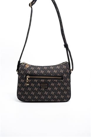 Silver & Polo SP818 Kadın Çapraz Çanta Monogram Füme-Siyah