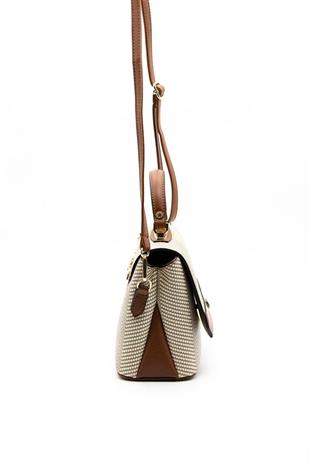 Silver & Polo SP838 Kadın Çapraz Çanta Hasır Bej-Taba