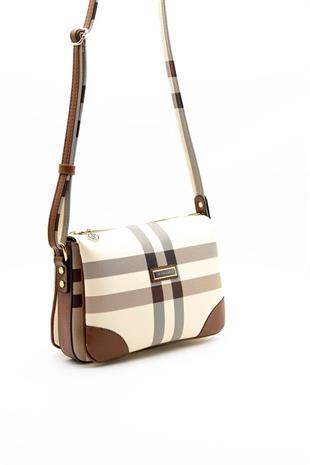 Silver & Polo SP784 Kadın Çapraz Çanta Ekose Krem-Taba