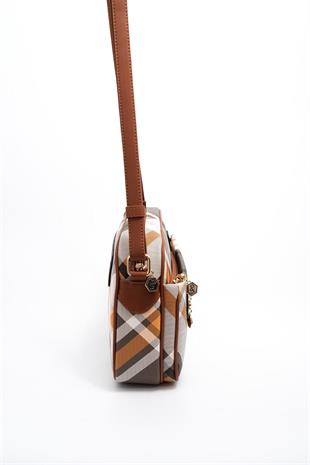 Silver & Polo SP491 Kadın Çapraz Çanta Ekose Haki-Taba