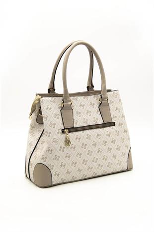 Silver & Polo SP667 Kadın El Çantası Monogram Bej-Kum