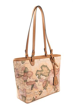 Silver Polo SP1204 Kadın Omuz Çantası Harita Pudra-A.Taba