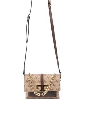 Silver & Polo SP1148 Kadın Çapraz Çanta Monogram Koyu Bej-Kahve