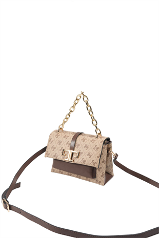 Silver & Polo SP1148 Kadın Çapraz Çanta Monogram Koyu Bej-Kahve