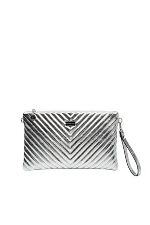 Silver Polo Crash Gümüş Kapitone V Kadın Portföy ve Clutch El Çantası SP1034