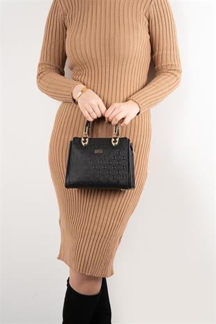 Silver & Polo SP1133 Kadın El Çantası Logolu Siyah-Siyah