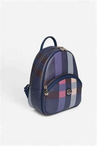 Silver & Polo SP945 Kadın Sırt Çantası Ekose Lacivert