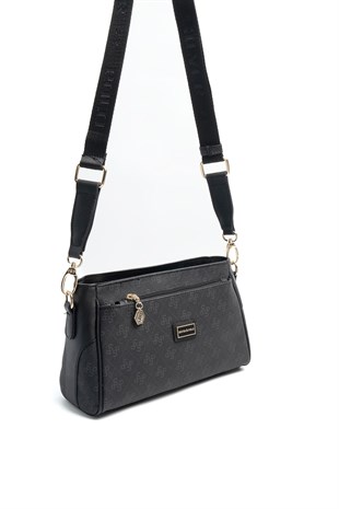 Silver & Polo SP1273 Kadın Çapraz Çanta Monogram Siyah-Siyah