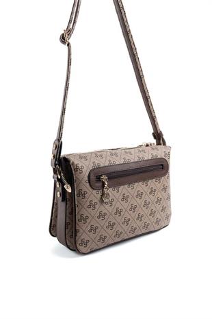 Silver & Polo SP784 Kadın Çapraz Çanta Monogram Koyubej-Kahve