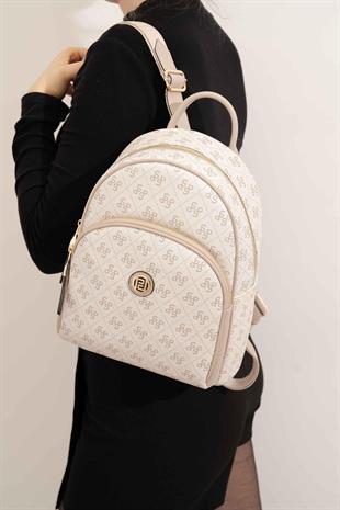 Silver & Polo SP1062 Kadın Sırt Çantası Monogram Bej-Kum
