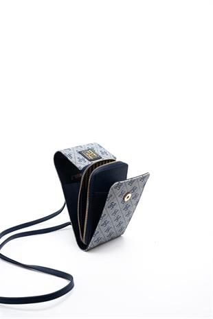Silver & Polo SP1145 Kadın Telefon Çantası Monogram Gri-Lacivert