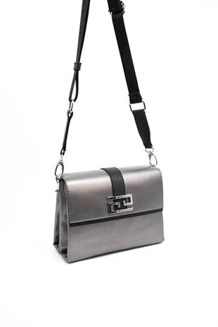 Silver & Polo SP1009 Kadın Çapraz Çanta Düz Platin-Siyah