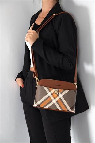 Silver & Polo SP623 Kadın Çapraz Çanta Ekose Haki-Taba