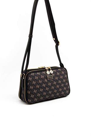 Silver & Polo SP899 Kadın Çapraz Çanta Monogram Füme-Siyah