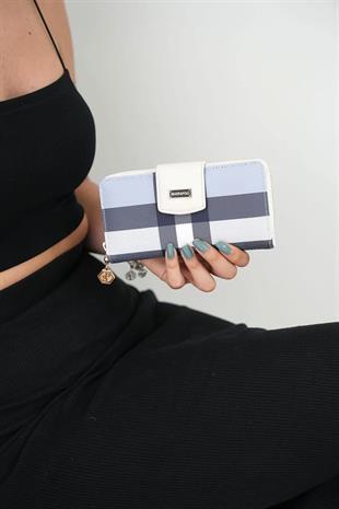 Silver & Polo SP928 Kadın Cüzdan & Kartlık Ekose Mavi-Kemik