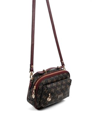 Silver & Polo SP1186 Kadın Çapraz Çanta Monogram Kahve Sarı-Bordo