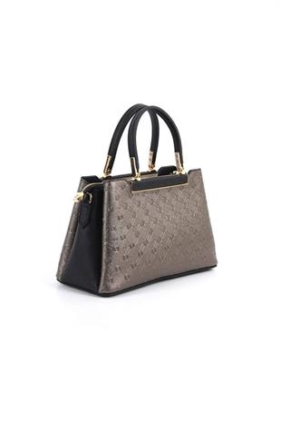 Silver & Polo SP913 Kadın El Çantası Logolu Platin-Siyah