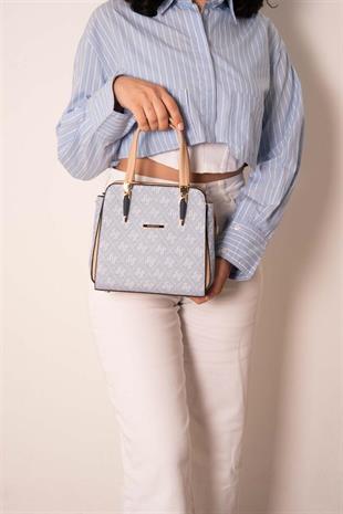 Silver & Polo SP1136 Kadın El Çantası Monogram Mavi-Ten