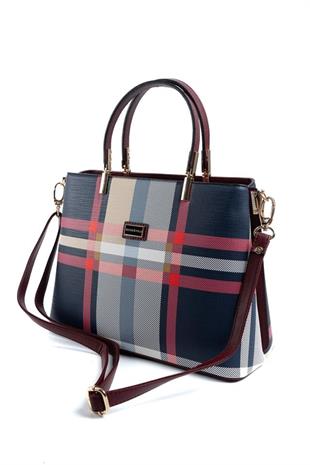 Silver & Polo SP924 Kadın El Çantası Ekose Laci-Bordo
