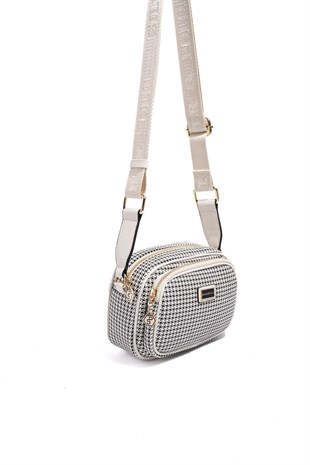 Silver & Polo SP1111 Kadın Çapraz Çanta King Desen Siyah-Kemik