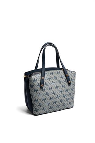 Silver & Polo SP1021 Kadın El Çantası Monogram Gri-Lacivert