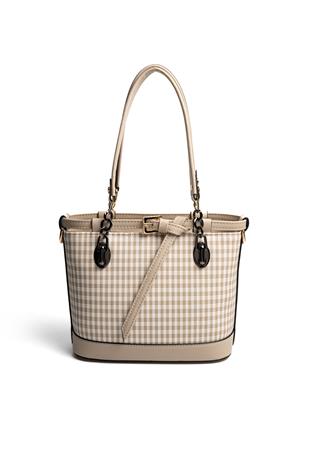 Silver & Polo SP1155 Kadın El Çantası Ekose Line Kare Kum Beji-Kum