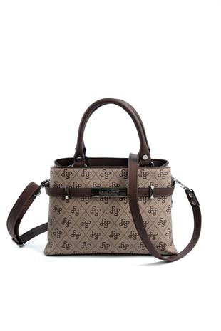 Silver & Polo SP1149 Kadın El Çantası Monogram Koyubej-Kahve