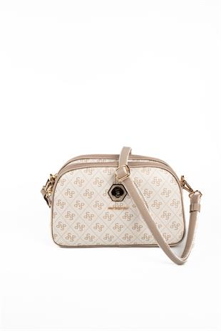 Silver & Polo SP745 Kadın Çapraz Çanta Monogram Bej-Kum