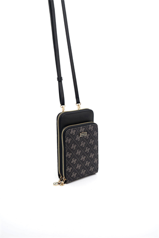 Silver & Polo SP1011 Kadın Telefon Çantası Monogram Füme-Siyah