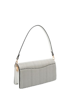 Silver & Polo SP1279 Kadın Çapraz Çanta Hasır Siyah Beyaz-Siyah-Beyaz