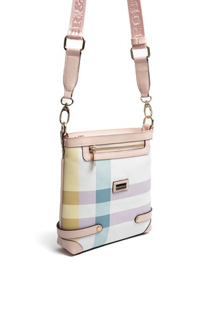 Silver Polo SP1120 Kadın Çapraz Çanta Ekose Lila-Pembe