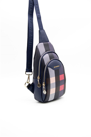 Silver & Polo SP959 Kadın Vücut Çantası Ekose Lacivert