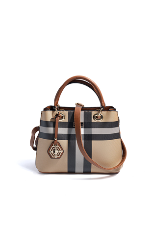 Silver & Polo SP1272 Kadın El Çantası Ekose Bej-Taba