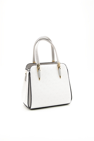Silver & Polo SP1136 Kadın El Çantası Logolu Beyaz-A.Gri