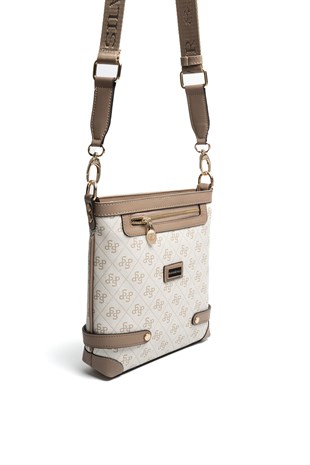 Silver & Polo SP1120 Kadın Çapraz Çanta Monogram Bej-Latte