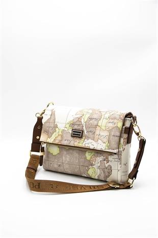 Silver & Polo SP963 Kadın Çapraz Çanta Harita Bej-A.Taba