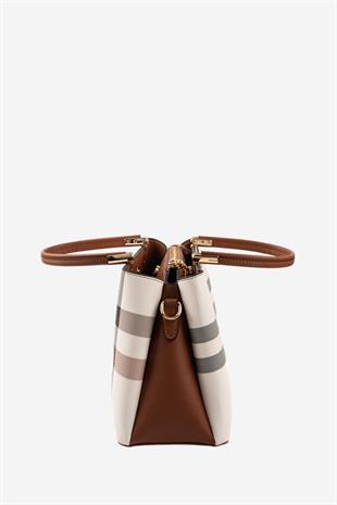 Silver & Polo SP1098 Kadın El Çantası Ekose Krem-Taba