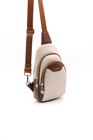 Silver & Polo SP959 Kadın Vücut Çantası Düz Bej-Taba
