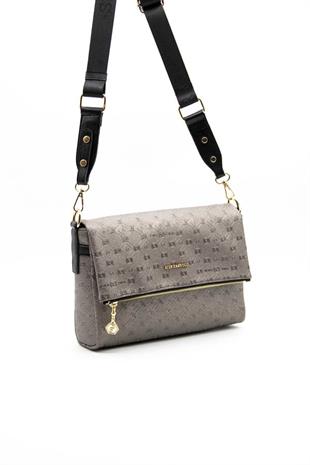 Silver & Polo SP963 Kadın Çapraz Çanta Logolu Platin-Siyah