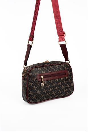 Silver & Polo SP1094 Kadın Çapraz Çanta Monogram Kahve Sarı-Bordo
