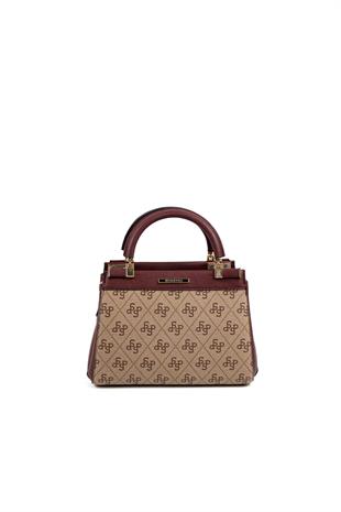 Silver & Polo Koyu Bej - Bordo SP1193 Kadın El Çantası