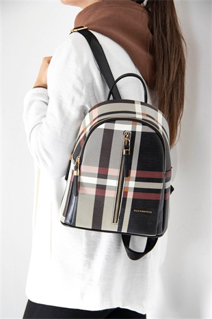 Silver & Polo SP901 Kadın Sırt Çantası Ekose Siyah