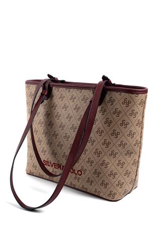 Silver & Polo Koyu Bej - Bordo SP1204 Kadın Omuz Çantası