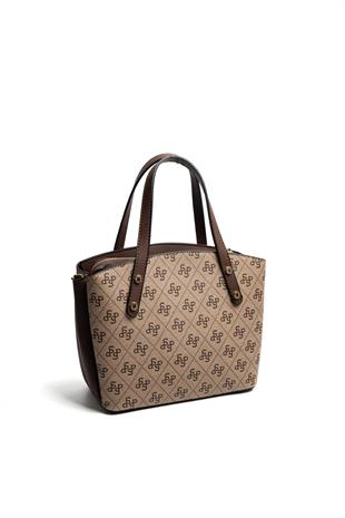 Silver & Polo SP1021 Kadın El Çantası Monogram Koyubej-Kahve