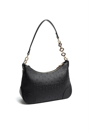 Silver & Polo SP1277 Kadın Omuz Çantası Logolu Siyah-Siyah