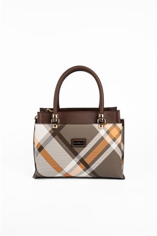 Silver & Polo SP826 Kadın El Çantası Ekose Haki-Kahve